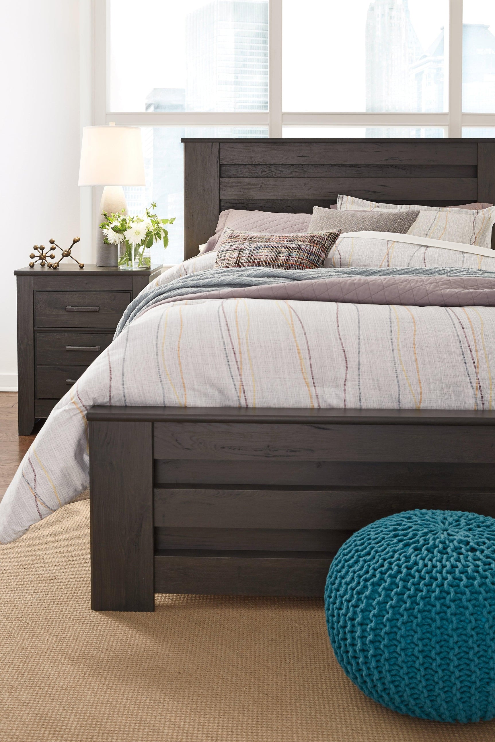 Brinxton Charcoal Queen Panel Bed - Ella Furniture