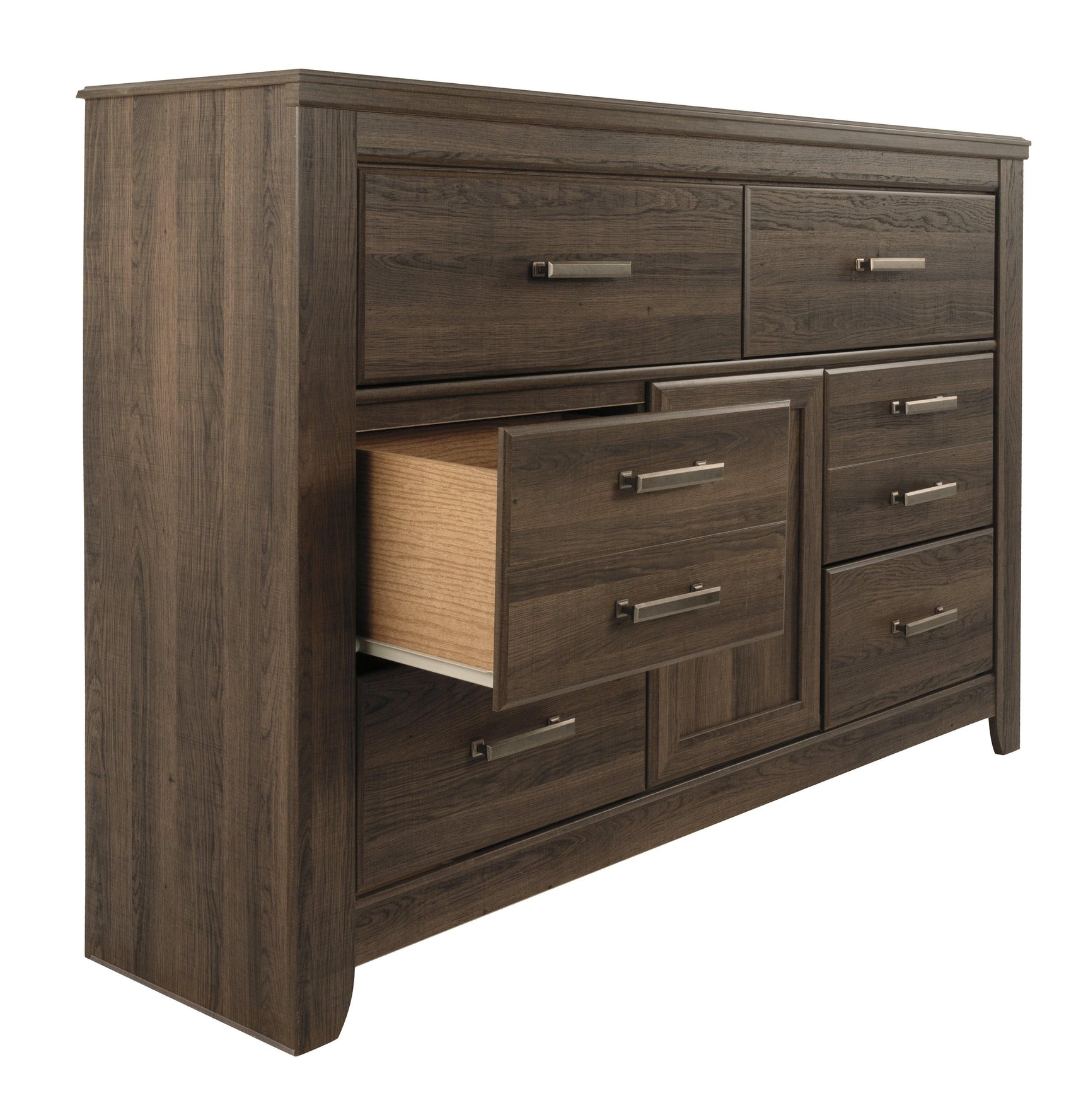 Side view of Juararo Dark Brown 6-Drawer Dresser