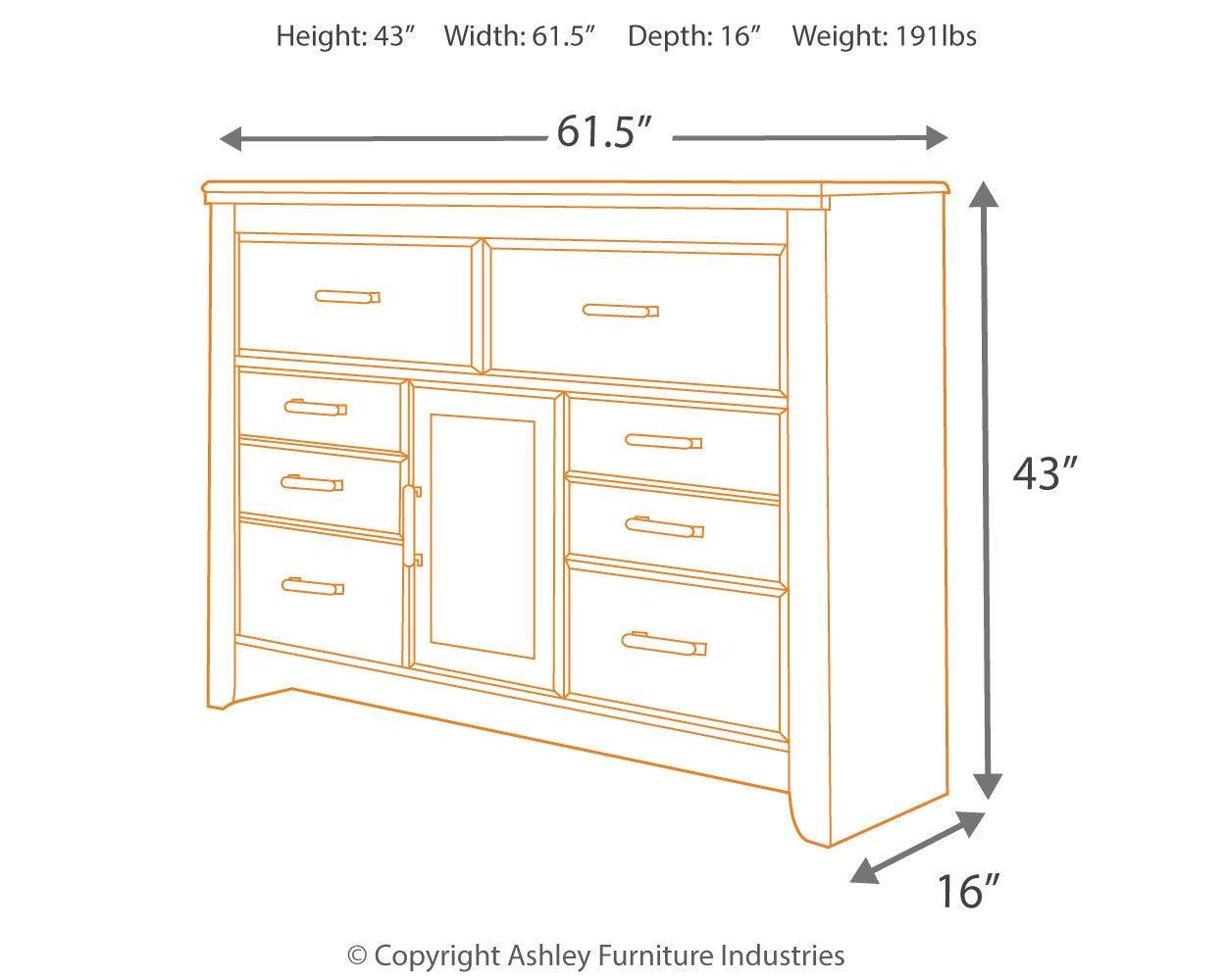 Dimension diagram of Juararo Dark Brown 6-Drawer Dresser