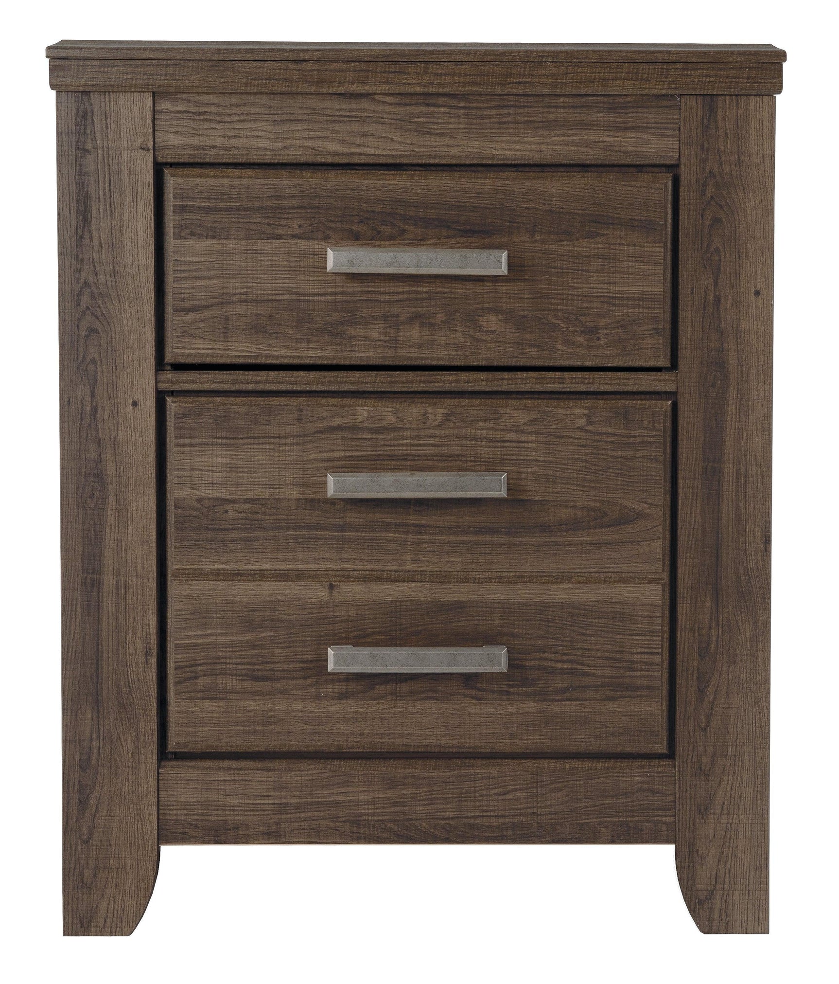 Juararo dark brown vintage-style nightstand with two drawers and open shelf