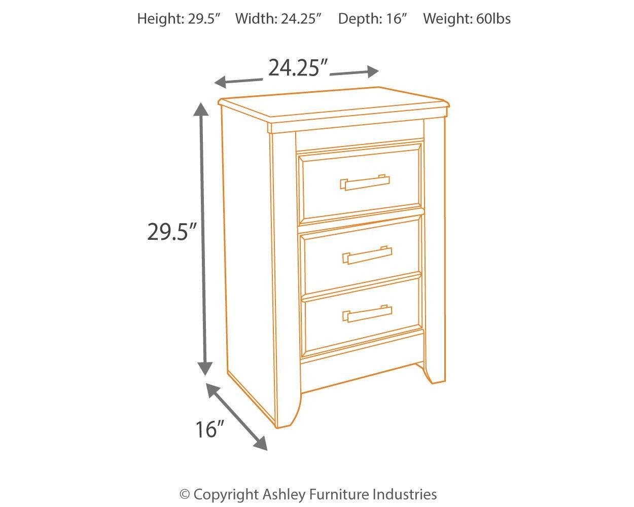 Juararo dark brown vintage-style nightstand with two drawers and open shelf