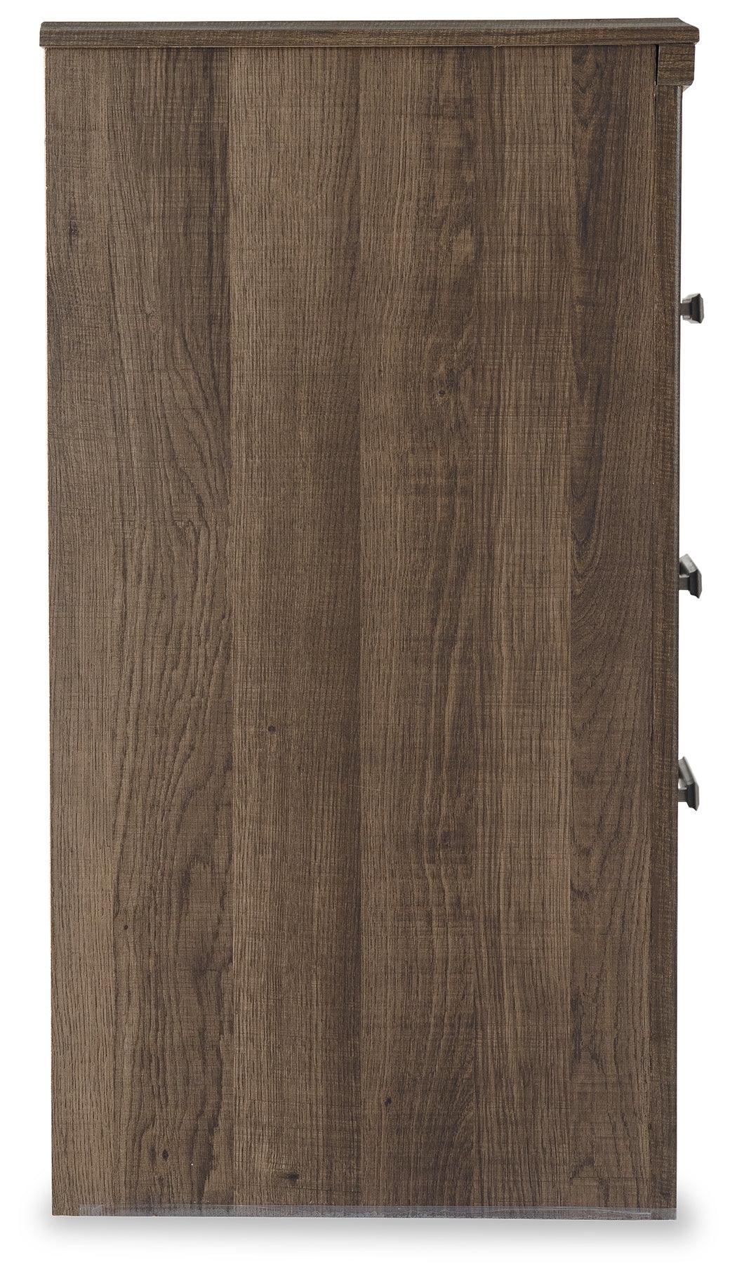 Side profile of Juararo dark brown vintage nightstand