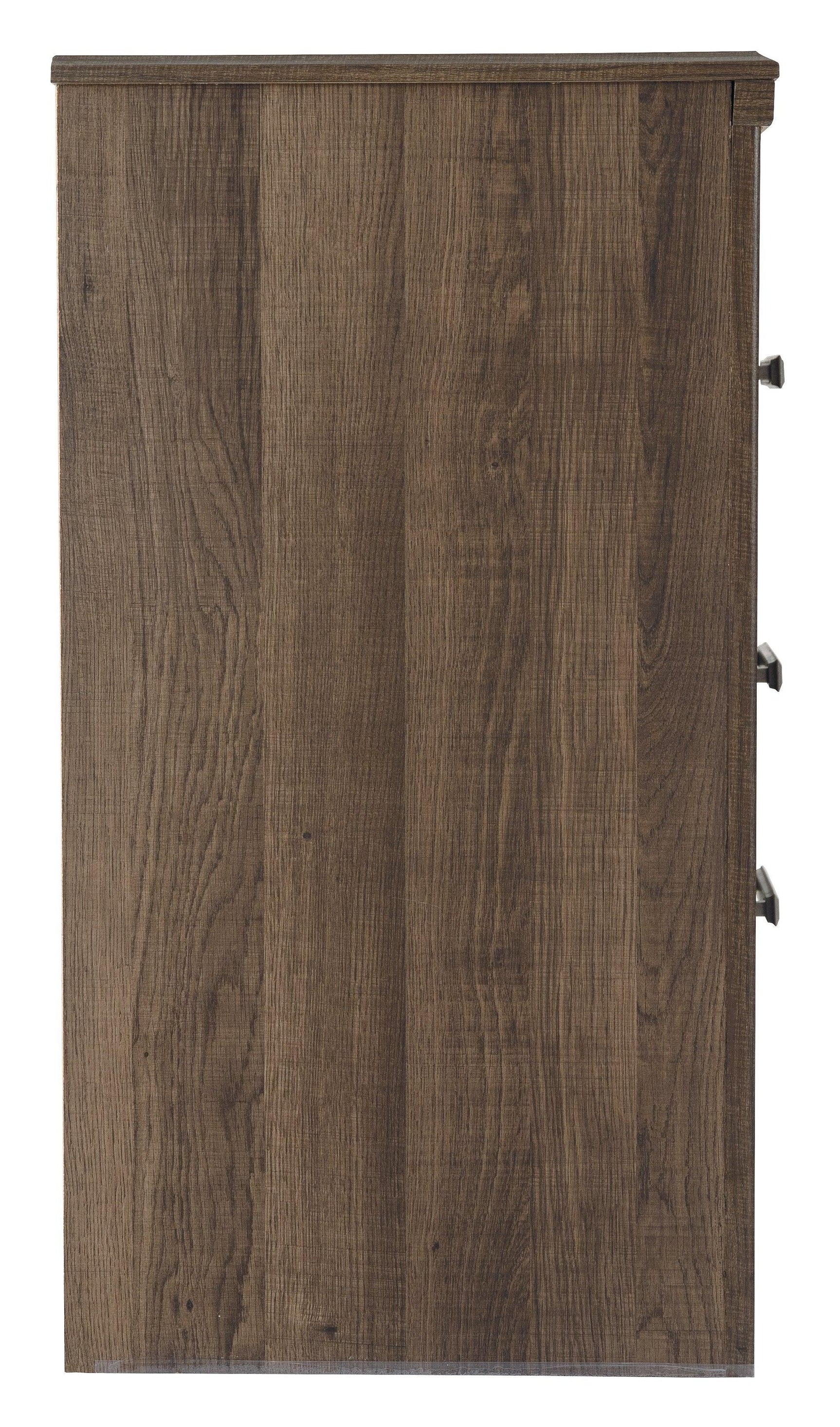 Juararo dark brown vintage-style nightstand with two drawers and open shelf