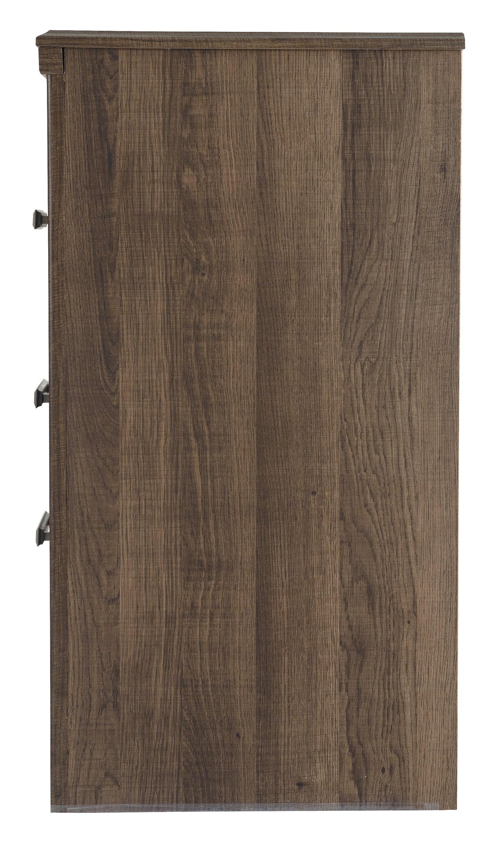 Juararo dark brown vintage-style nightstand with two drawers and open shelf
