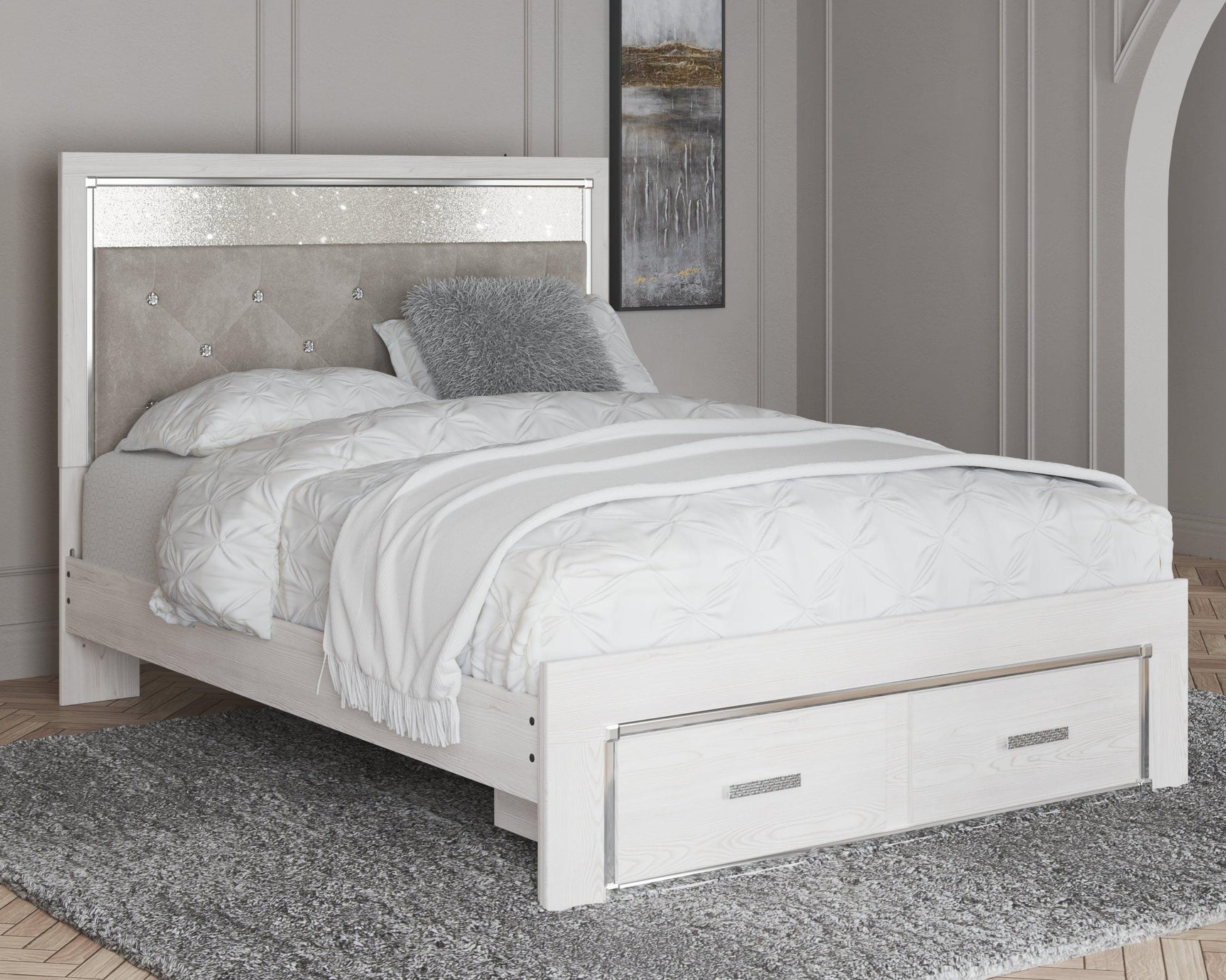 Altyra White Queen Upholstered Storage Bed - Ella Furniture