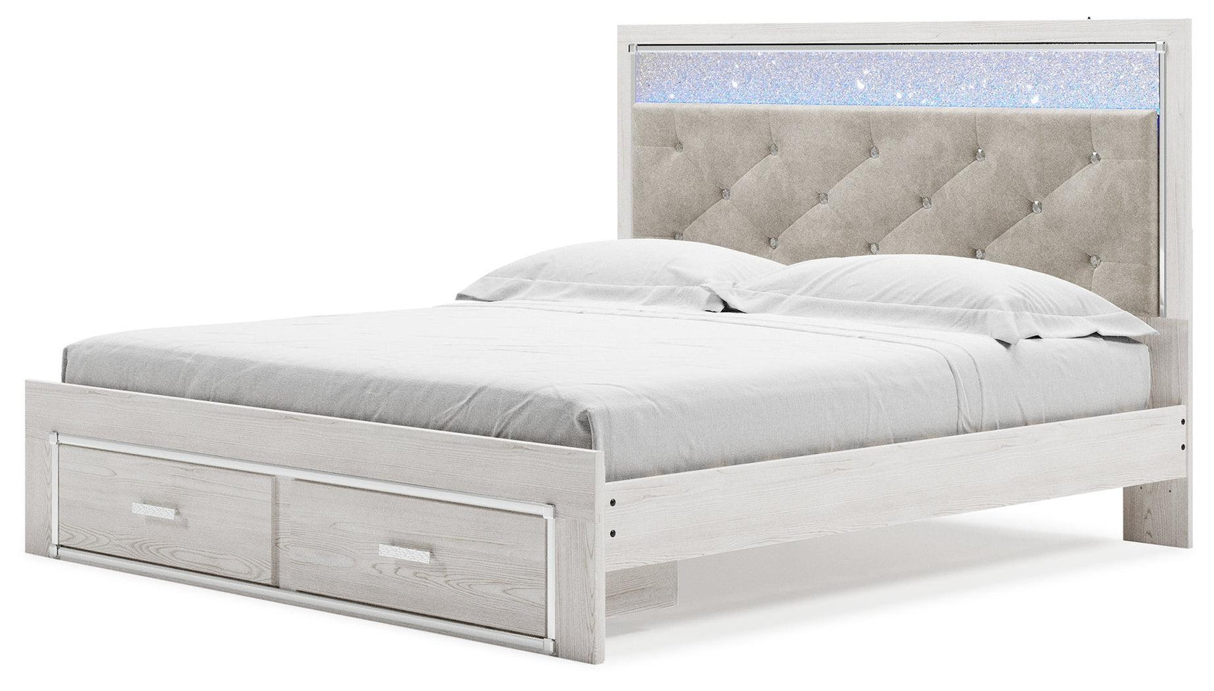 Altyra White King Upholstered Storage Bed - Ella Furniture