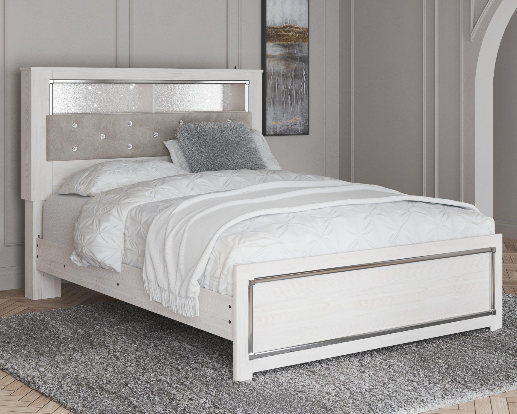 Altyra White Queen Panel Bookcase Bed - Ella Furniture