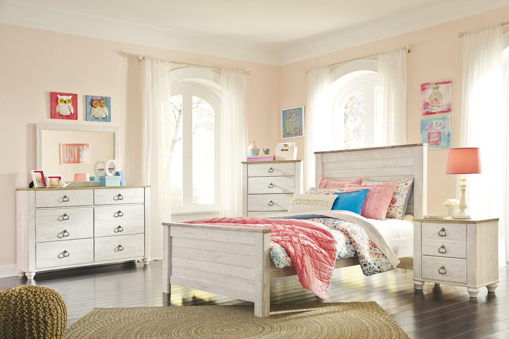 Willowton Whitewash Full Panel Bed - Ella Furniture
