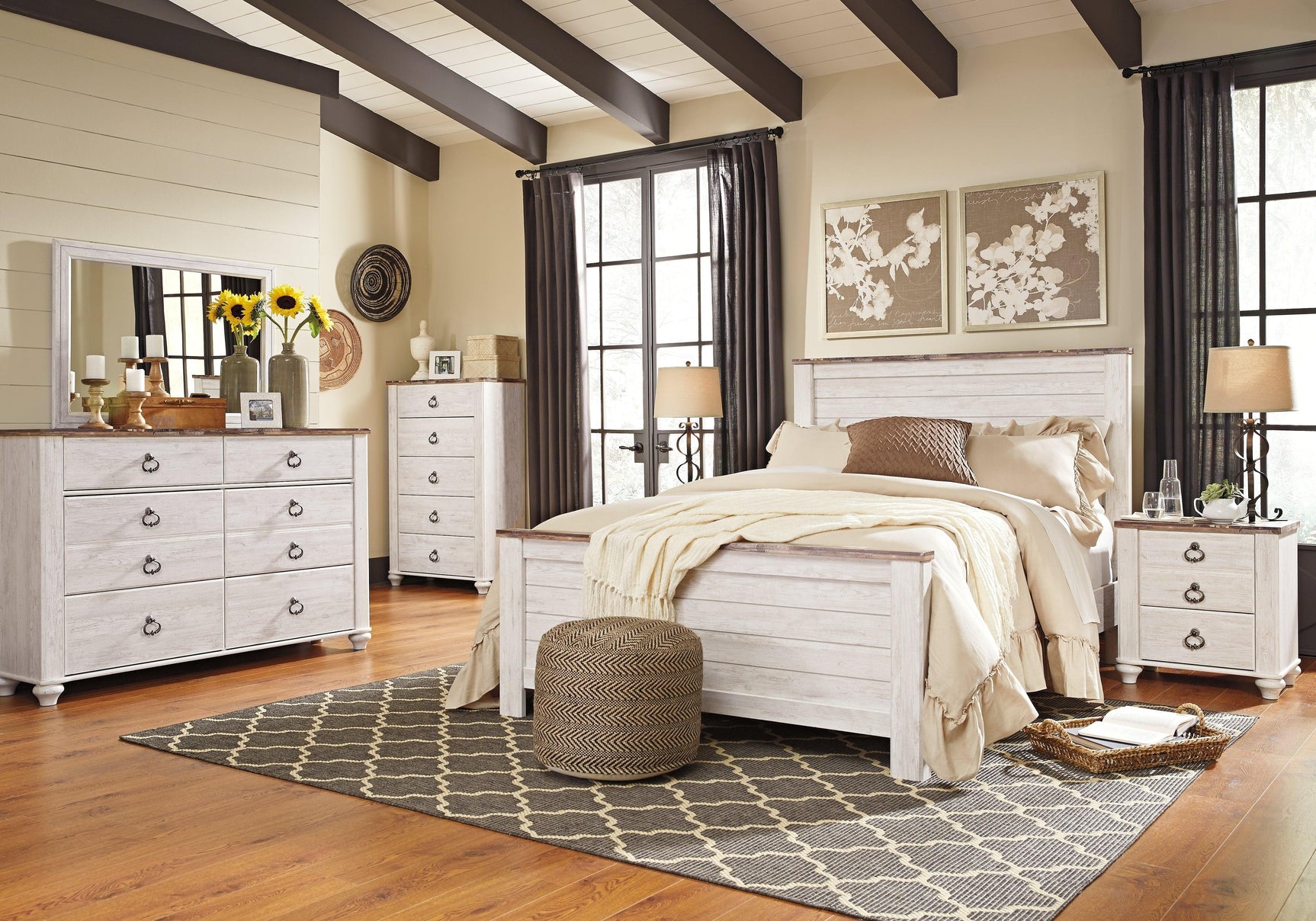 Willowton Whitewash Queen Panel Bed - Ella Furniture