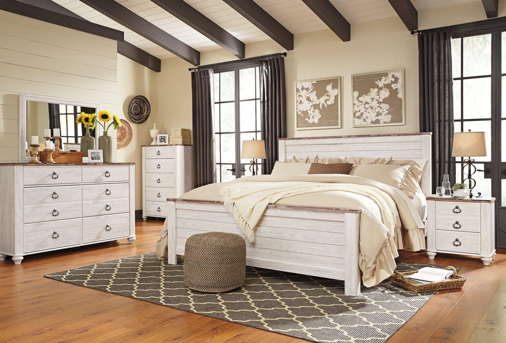 Willowton Whitewash King Panel Bed - Ella Furniture