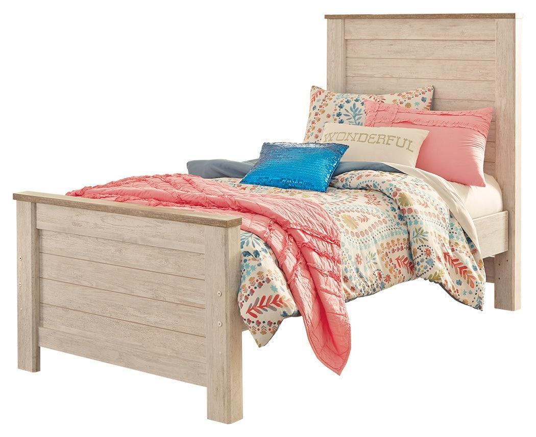 Willowton Whitewash Twin Panel Bed - Ella Furniture