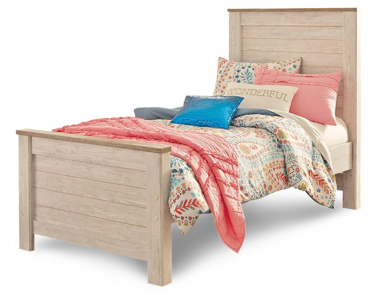 Willowton Whitewash Twin Panel Bed - Ella Furniture
