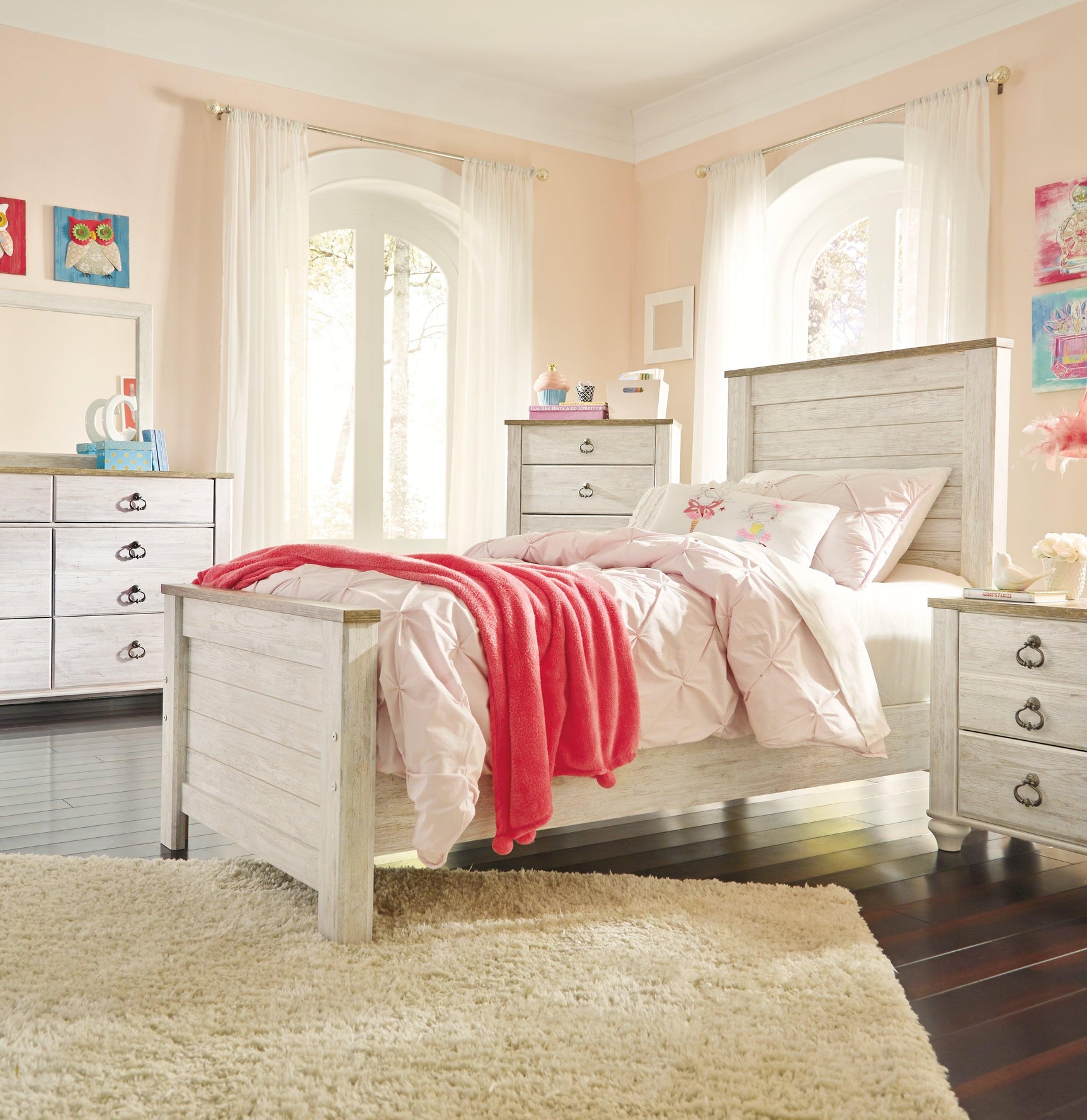 Willowton Whitewash Full Panel Bed - Ella Furniture