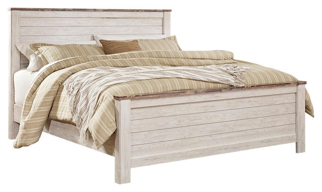 Willowton Whitewash King Panel Bed - Ella Furniture