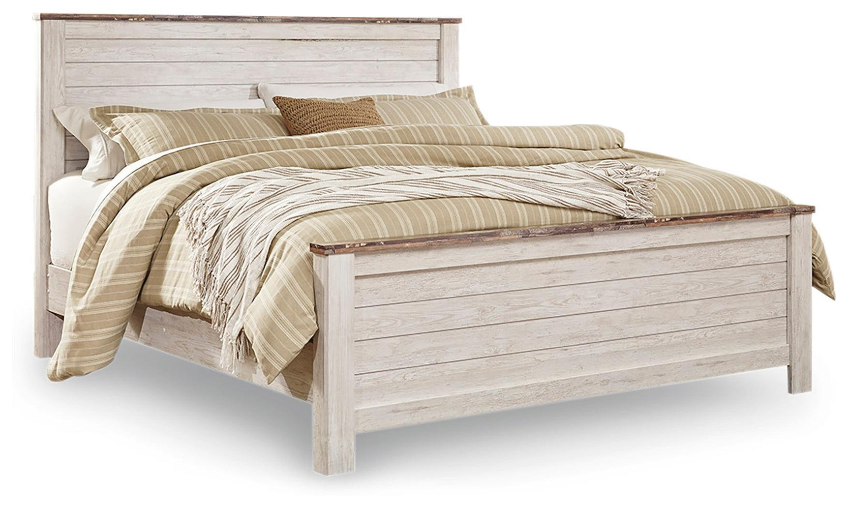 Willowton Whitewash King Panel Bed - Ella Furniture