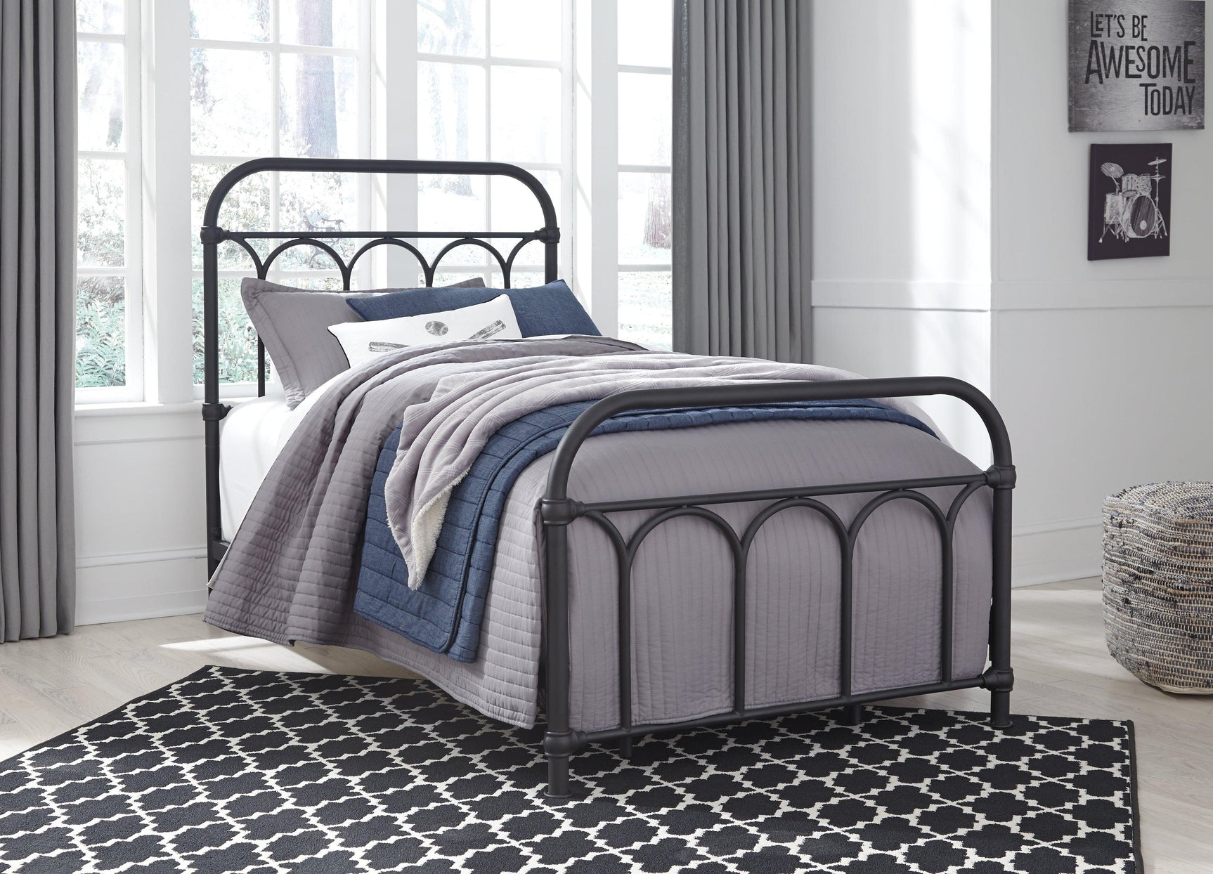 Nashburg Black Twin Metal Bed - Ella Furniture