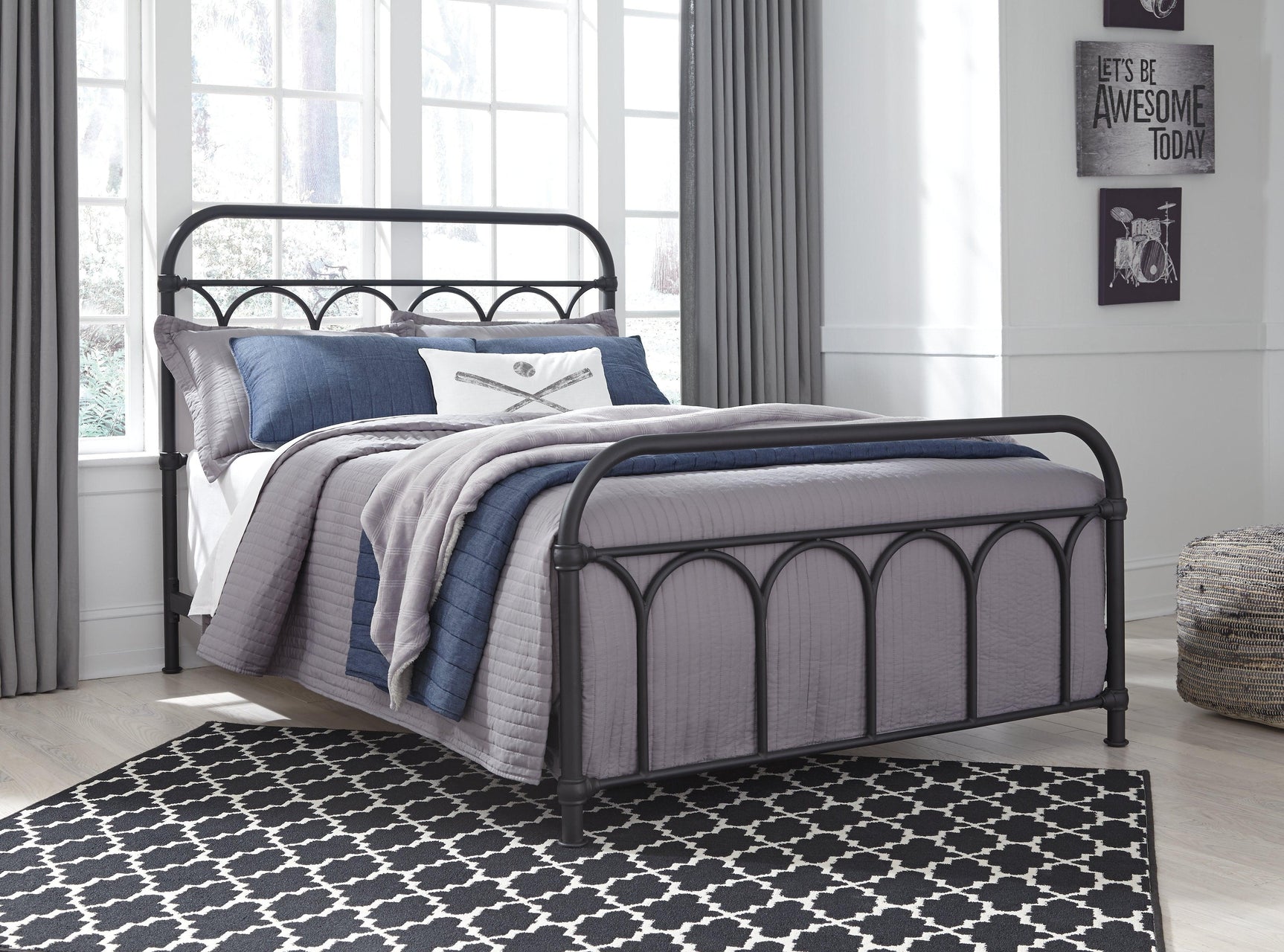 Nashburg Black Full Metal Bed - Ella Furniture