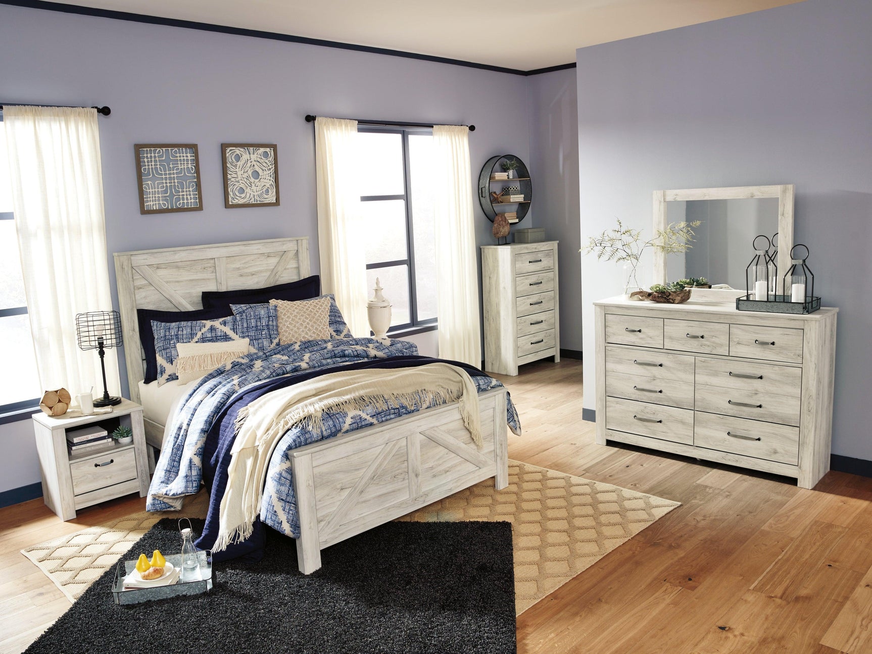 Bellaby Whitewash Queen Crossbuck Panel Bed - Ella Furniture