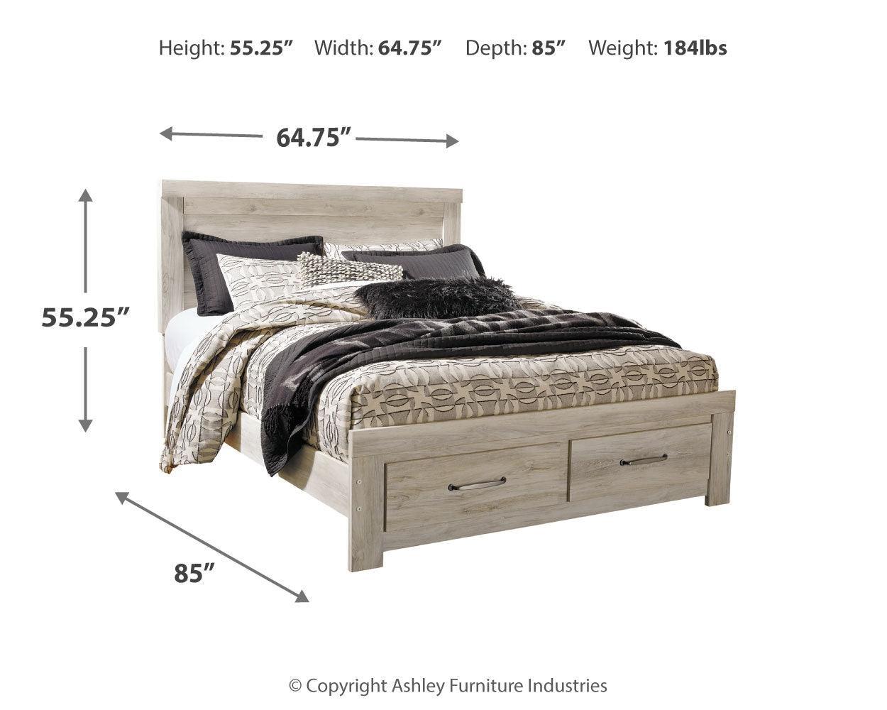 Bellaby Whitewash Queen Platform Bed With 2 Storage Drawers - Ella Furniture