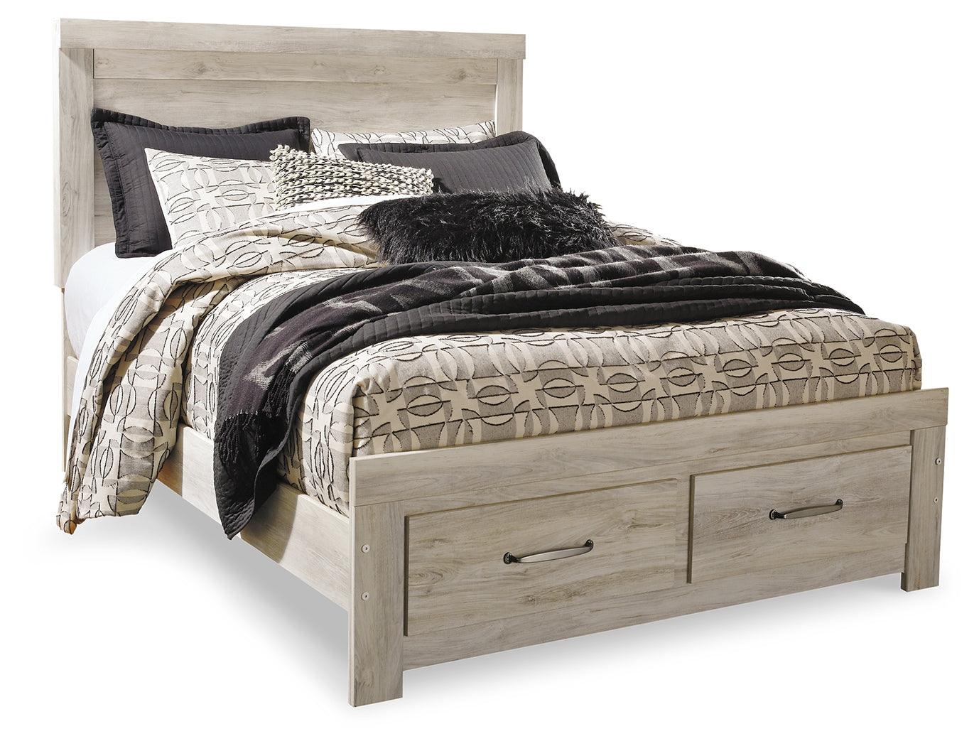 Bellaby Whitewash Queen Platform Bed With 2 Storage Drawers - Ella Furniture