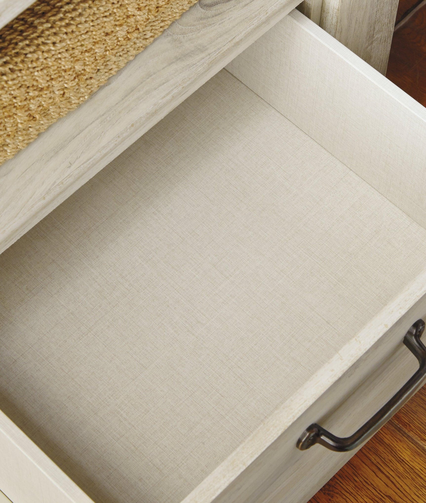 Top drawer detail with felt lining in Bellaby dresser