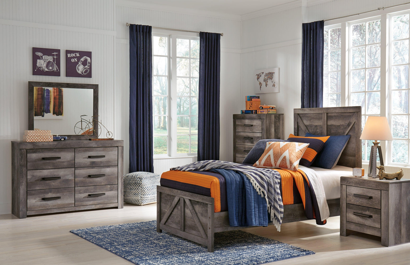 Wynnlow Gray Twin Crossbuck Panel Bed - Ella Furniture
