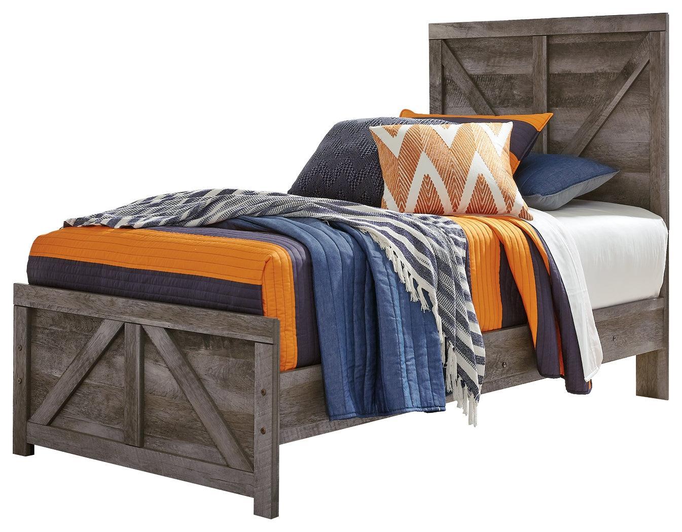 Wynnlow Gray Twin Crossbuck Panel Bed - Ella Furniture