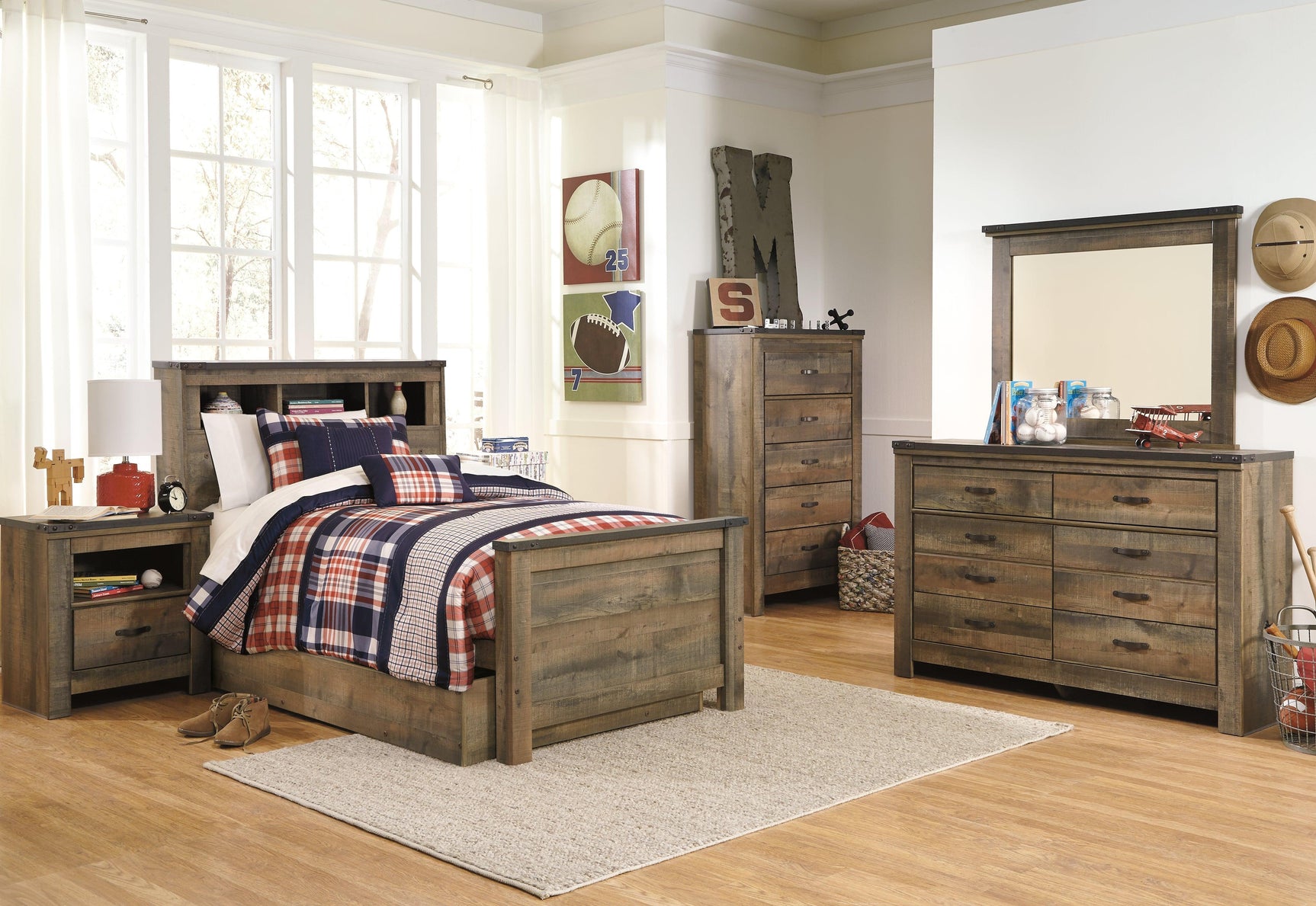 Trinell Brown Twin Bookcase Bed With 1 Large Storage Drawer - Ella Furniture