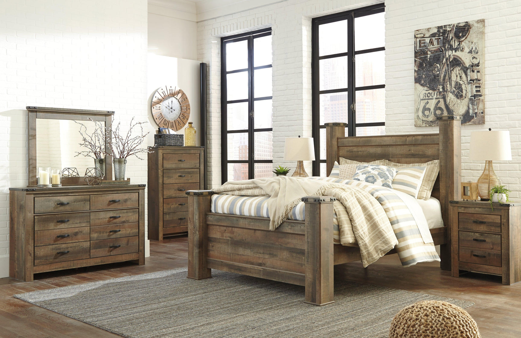 Trinell Brown Queen Poster Bed - Ella Furniture