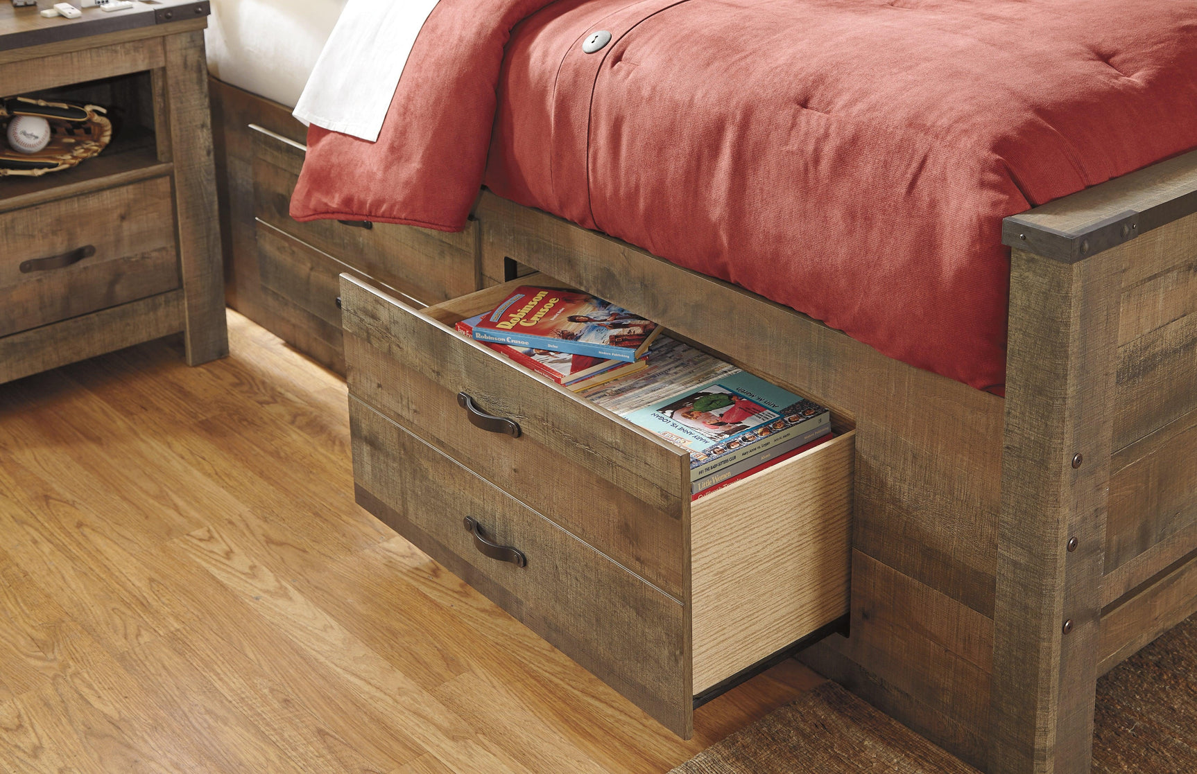 Trinell Brown Full Bookcase Bed With 2 Storage Drawers - Ella Furniture