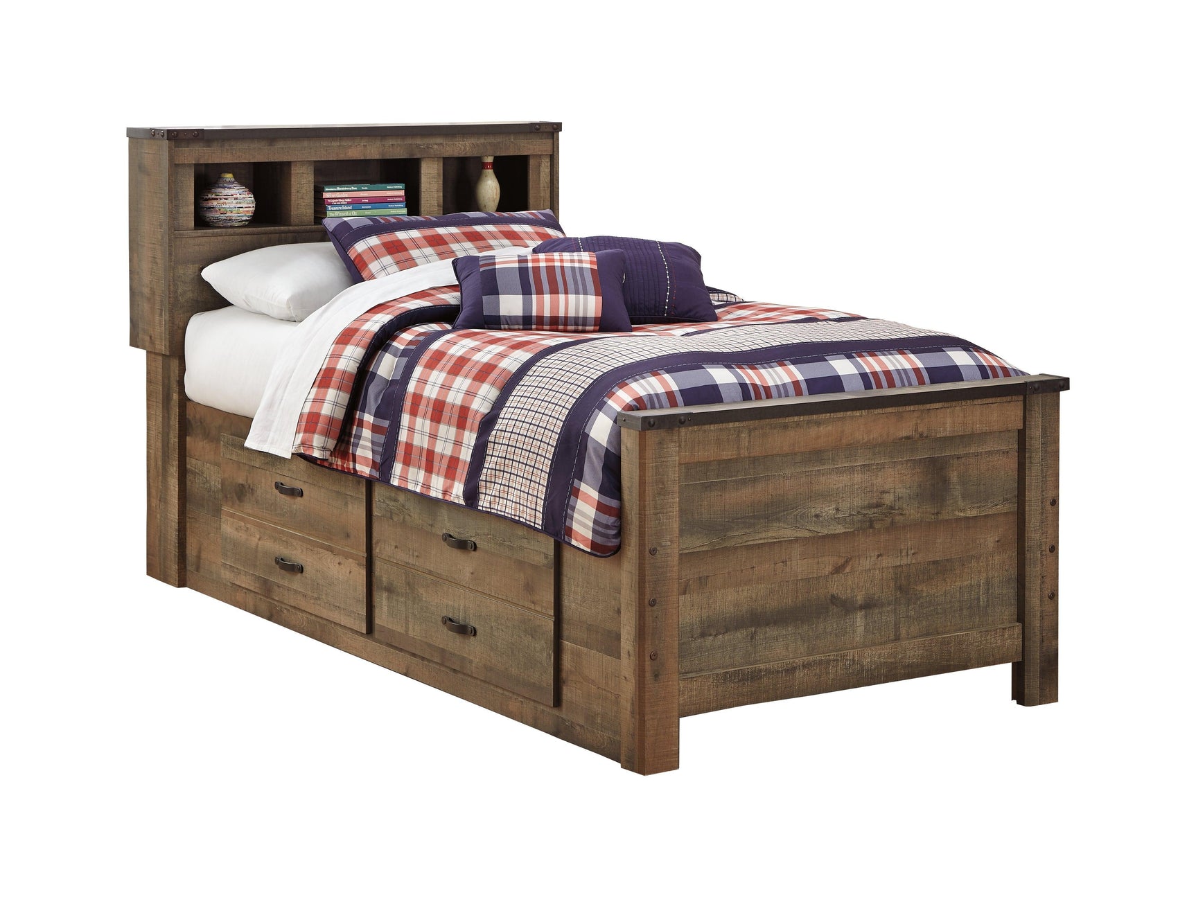 Trinell Brown Twin Bookcase Bed With 2 Storage Drawers - Ella Furniture