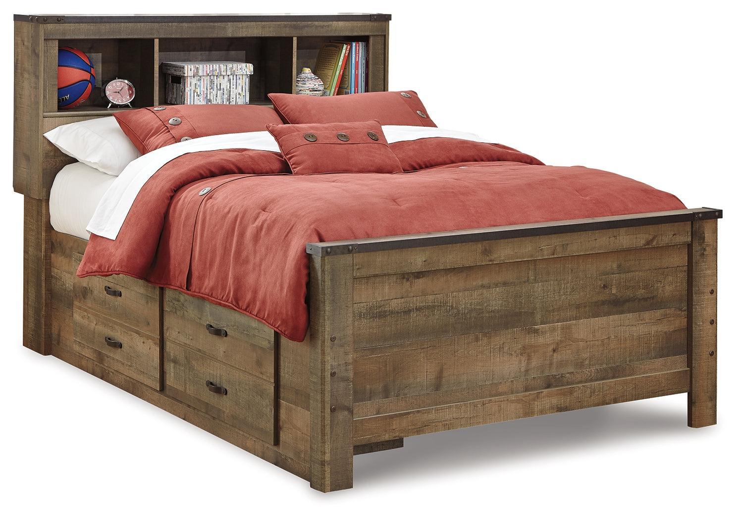 Trinell Brown Full Bookcase Bed With 2 Storage Drawers - Ella Furniture