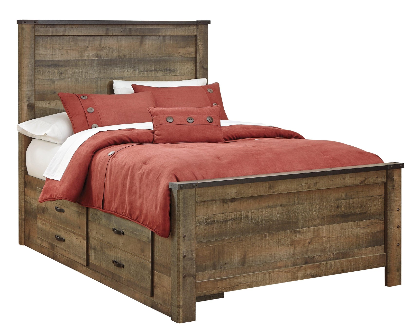 Trinell Brown Full Bookcase Bed With 2 Storage Drawers - Ella Furniture