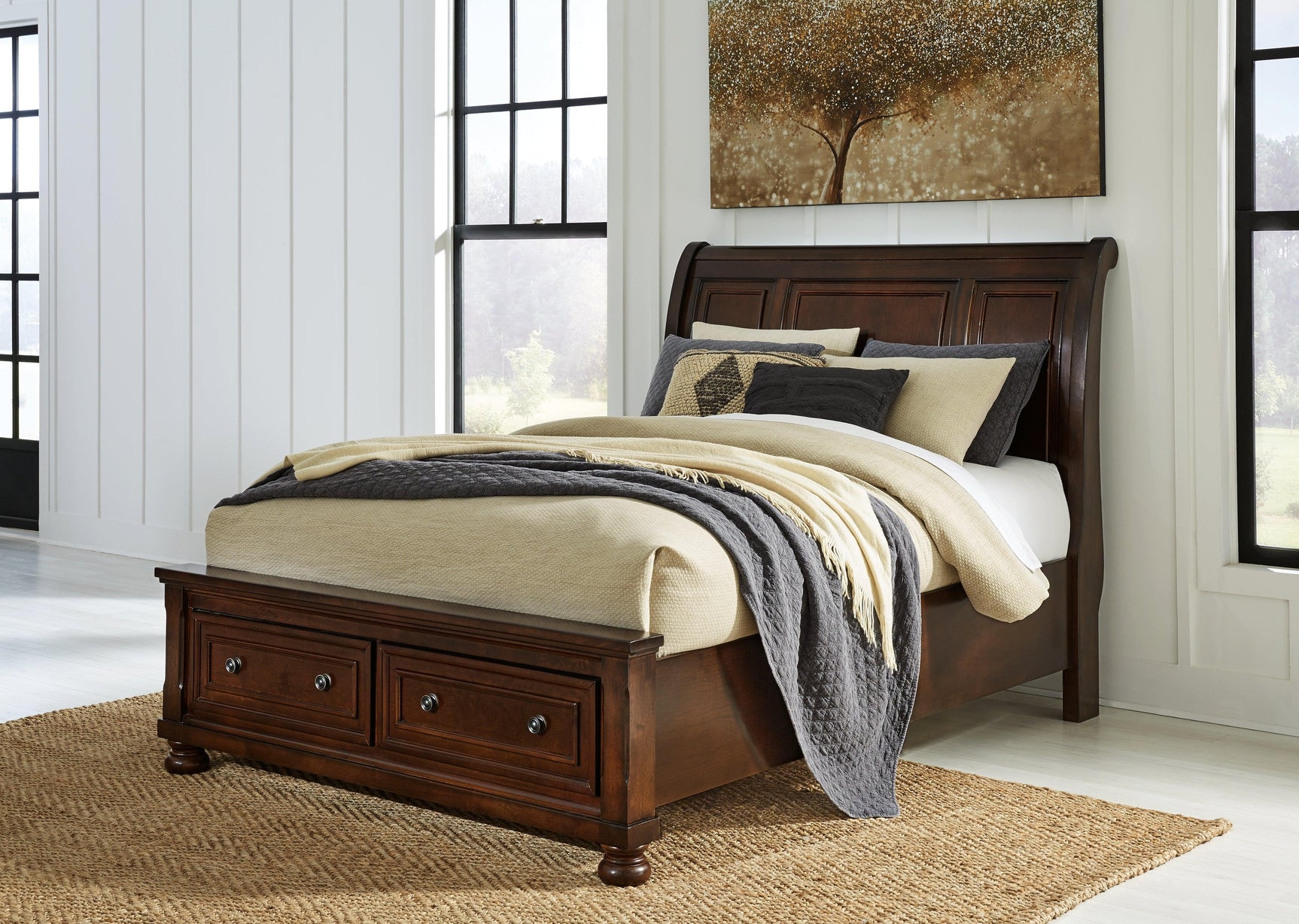 Porter Rustic Brown Queen Sleigh Bed - Ella Furniture