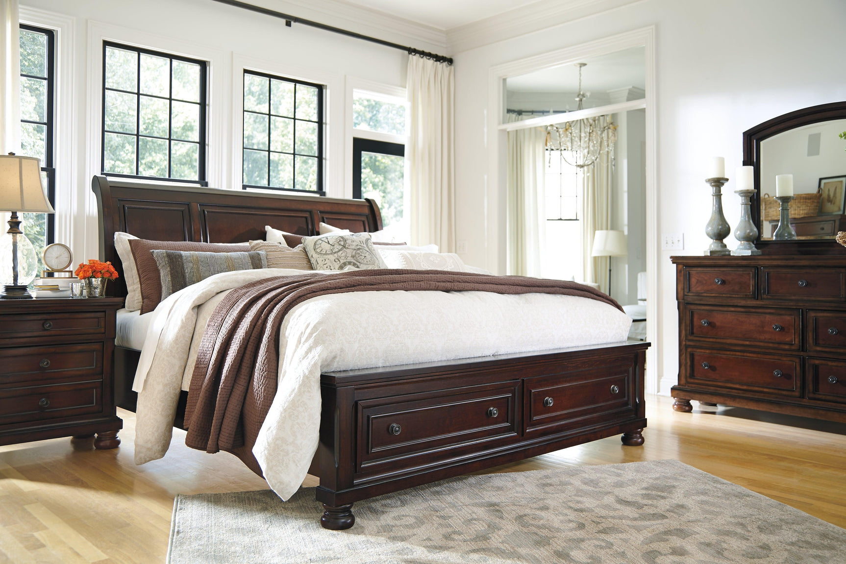 Porter Rustic Brown Queen Sleigh Bed - Ella Furniture
