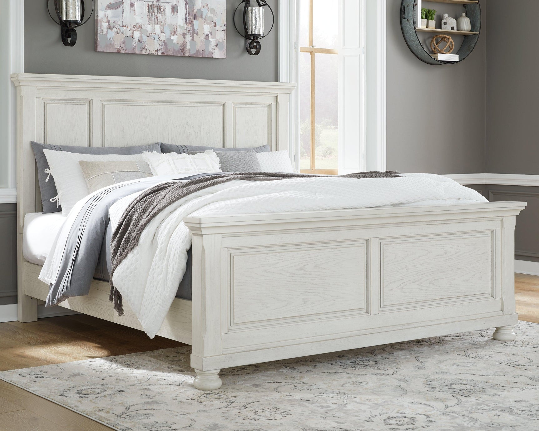 Robbinsdale Antique White King Panel Bed - Ella Furniture