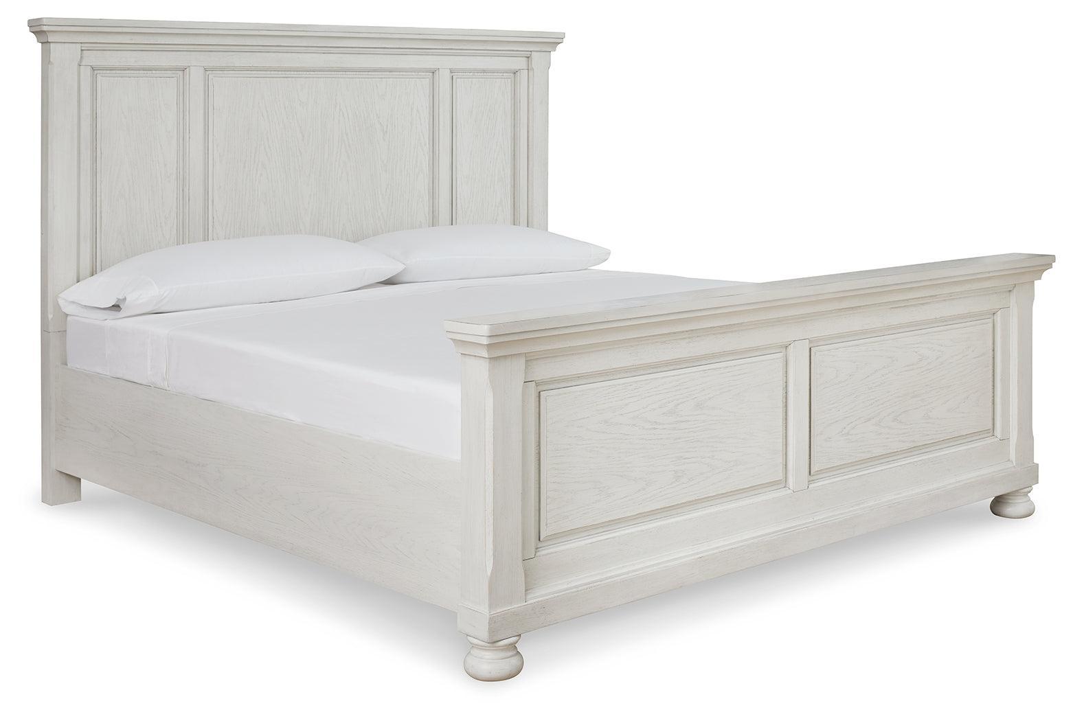 Robbinsdale Antique White King Panel Bed - Ella Furniture