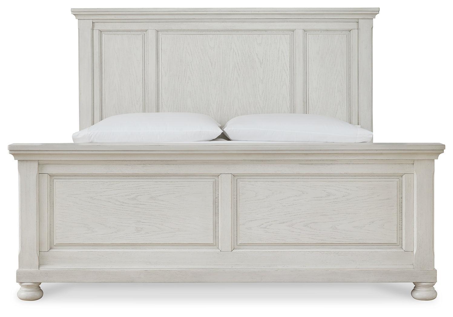 Robbinsdale Antique White King Panel Bed - Ella Furniture