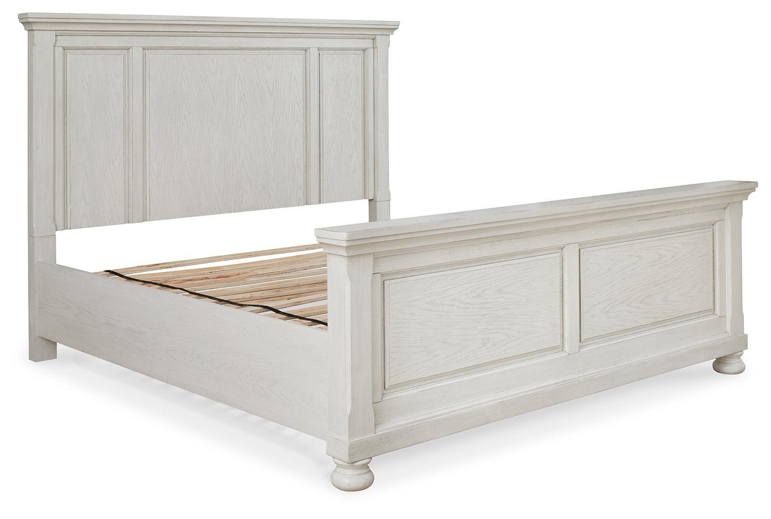 Robbinsdale Antique White King Panel Bed - Ella Furniture