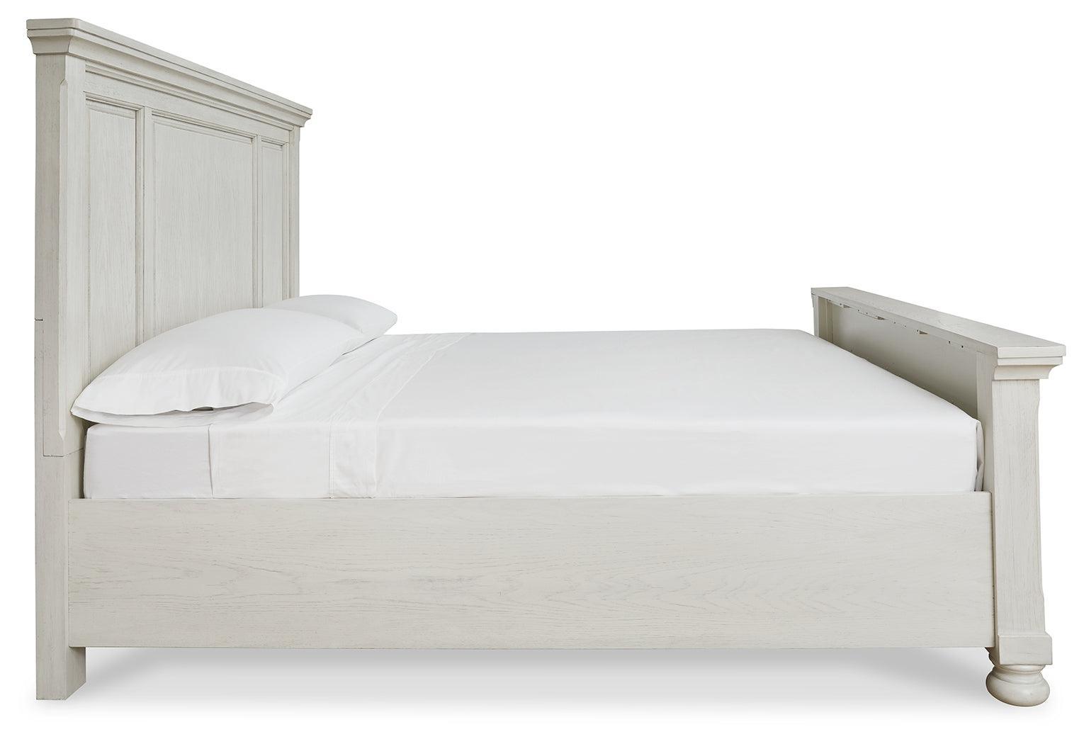 Robbinsdale Antique White King Panel Bed - Ella Furniture