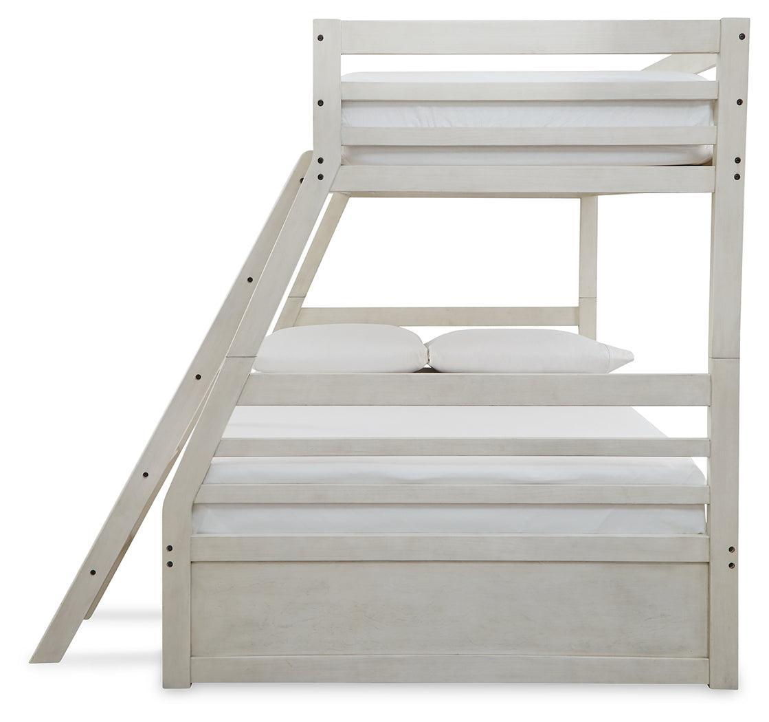 Robbinsdale Antique White Twin Over Full Bunk Bed With Storage - Ella Furniture