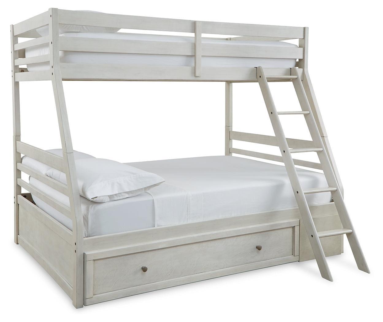 Robbinsdale Antique White Twin Over Full Bunk Bed With Storage - Ella Furniture