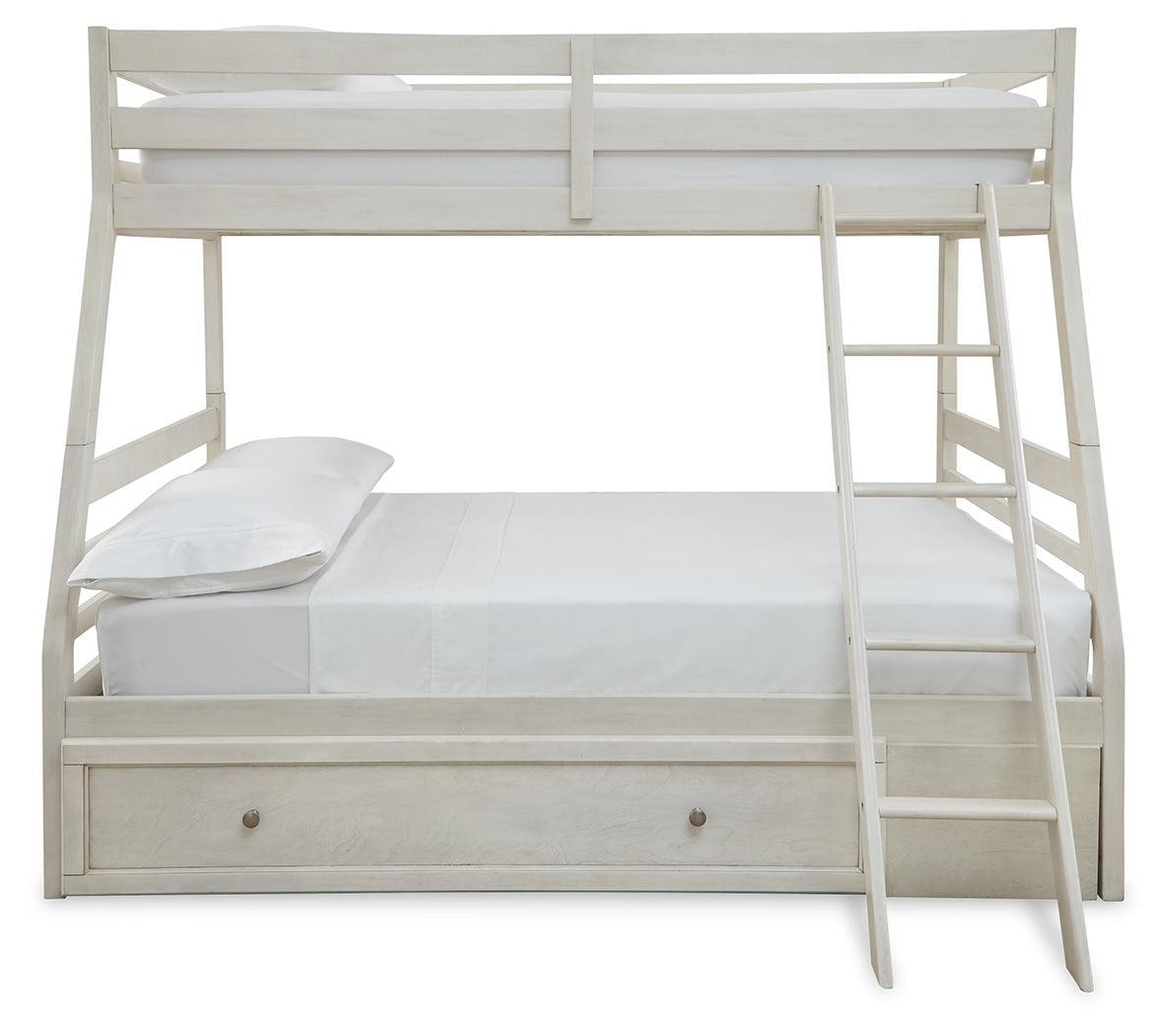 Robbinsdale Antique White Twin Over Full Bunk Bed With Storage - Ella Furniture