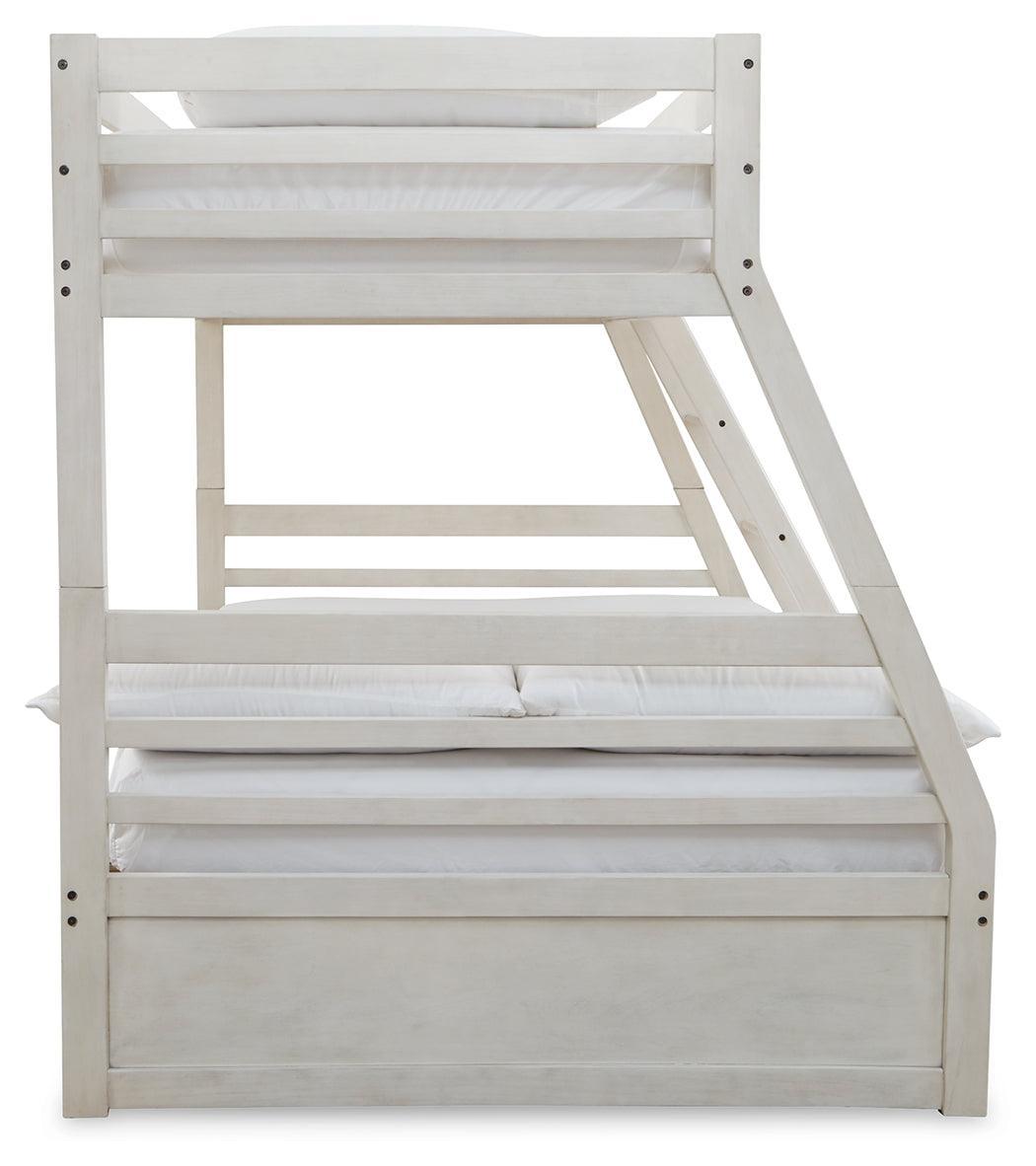 Robbinsdale Antique White Twin Over Full Bunk Bed With Storage - Ella Furniture