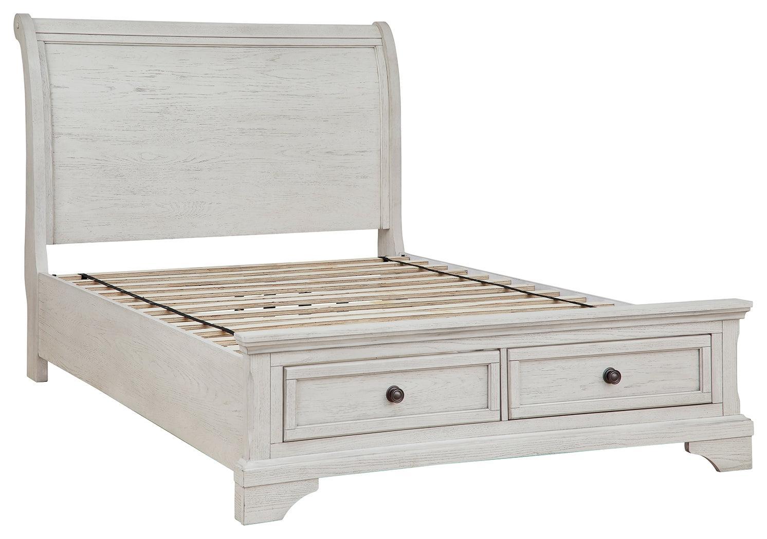 Robbinsdale Antique White Full Sleigh Storage Bed - Ella Furniture