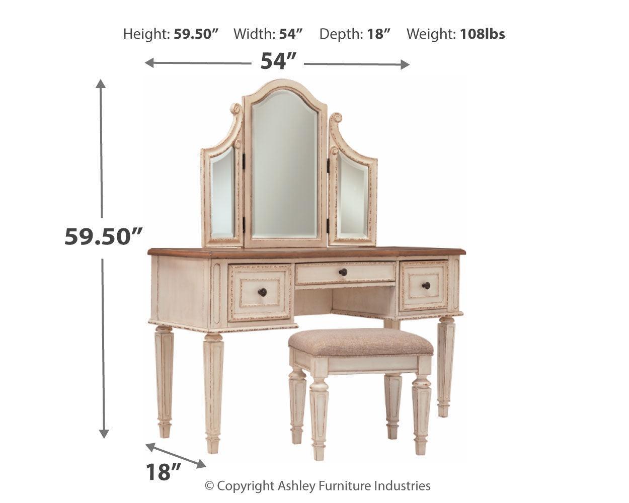 Realyn Two-tone Vanity And Mirror With Stool - Ella Furniture