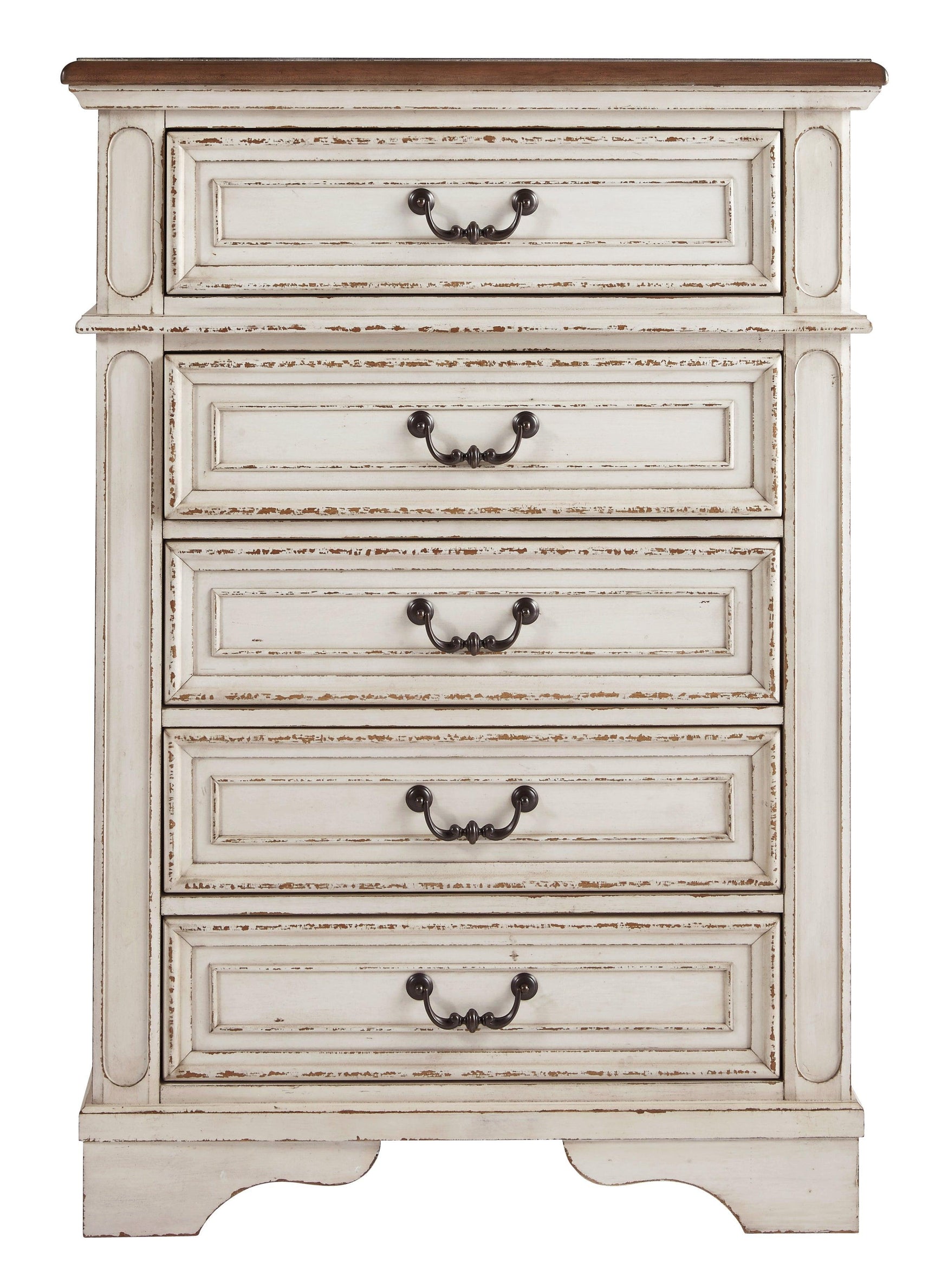 Realyn Chipped White Chest Of Drawers - Ella Furniture