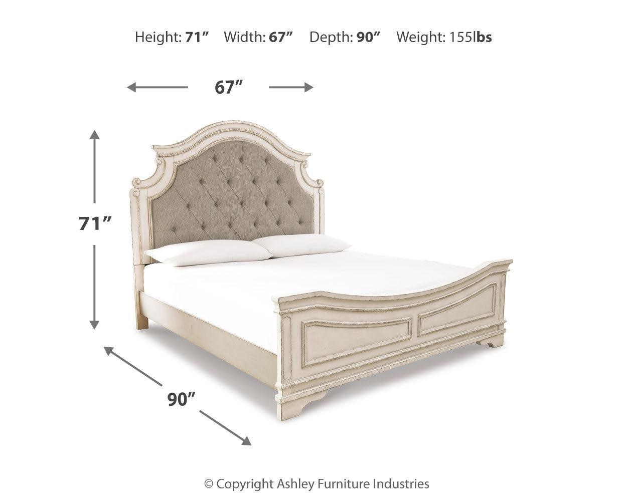 Realyn Chipped White Queen Upholstered Panel Bed - Ella Furniture