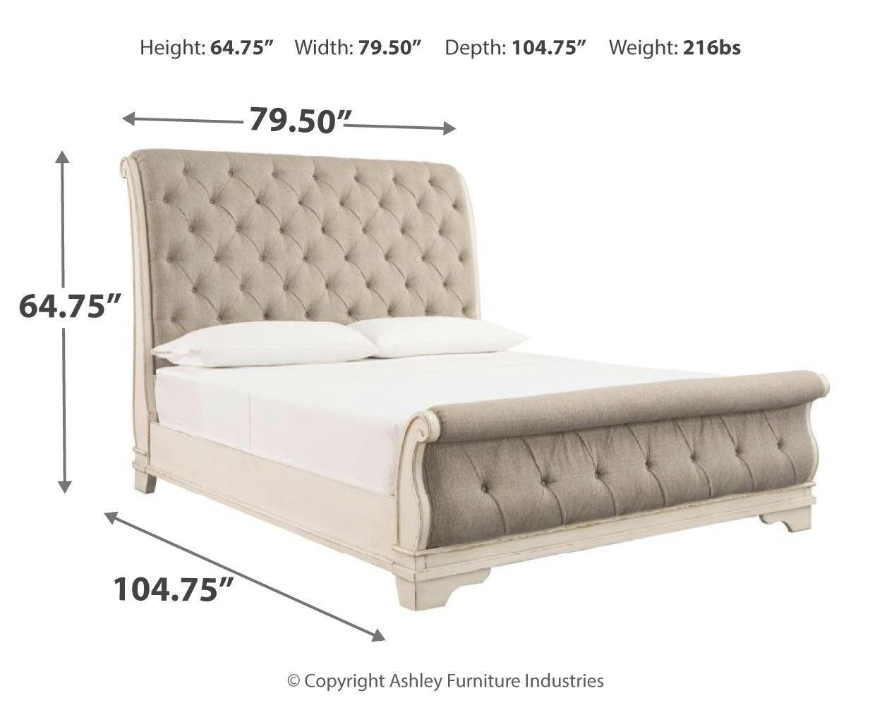 Realyn Chipped White Queen Sleigh Bed - Ella Furniture