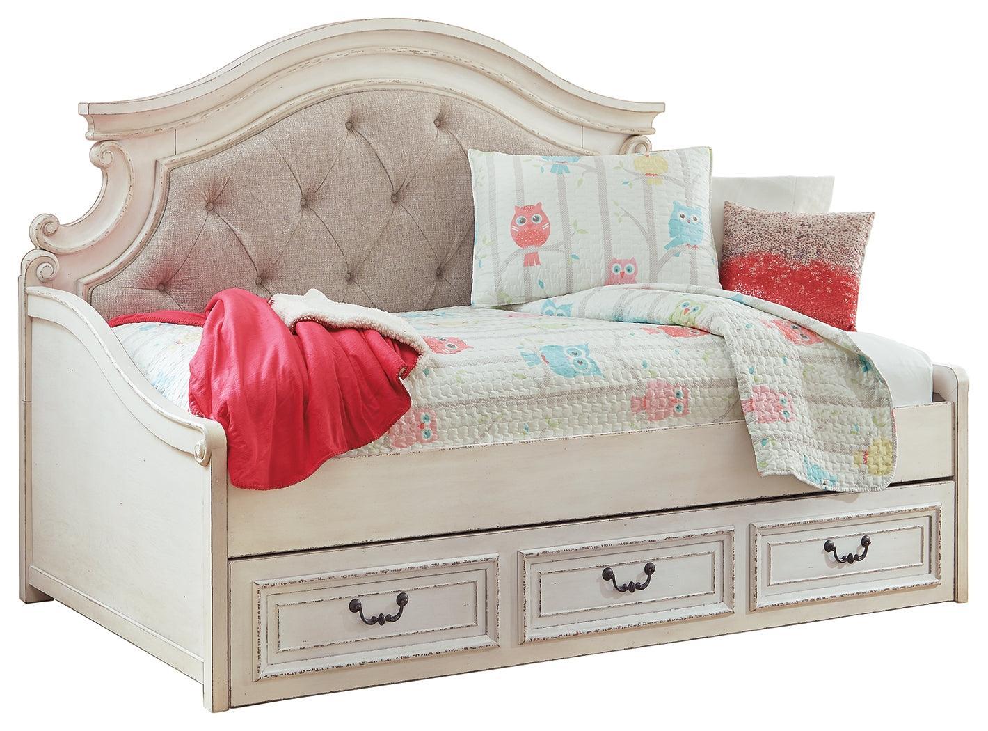 Realyn Chipped White Twin Daybed With 1 Large Storage Drawer - Ella Furniture
